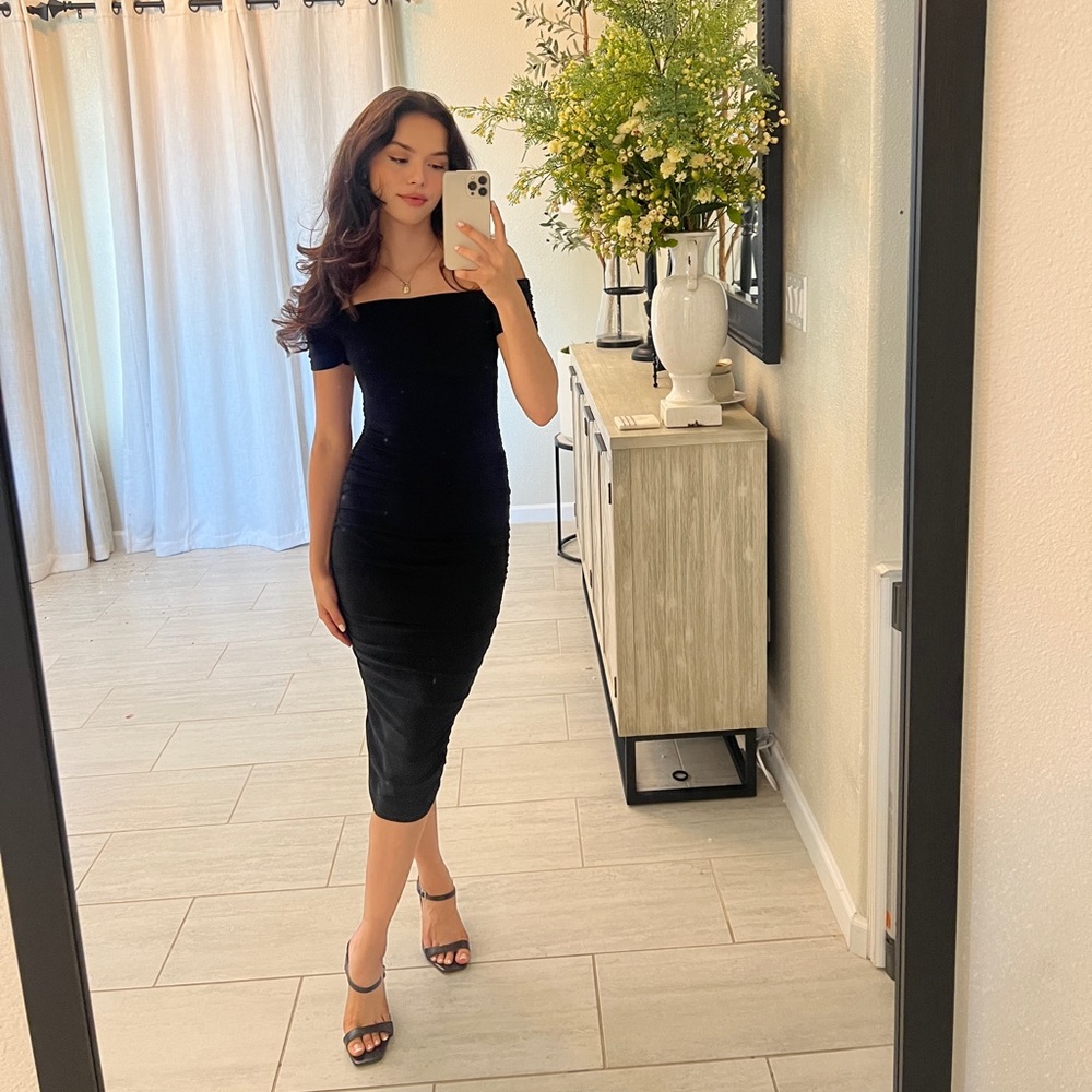 Club L London Ruched Off Shoulder Dress